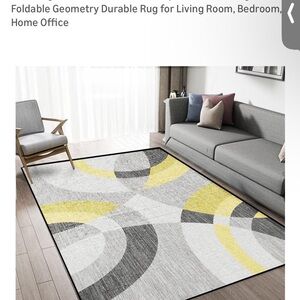 Washable 5x7 Geometric Area Rug Gray Yellow Non-Slip Modern
